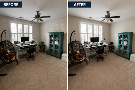 Recent interior painting project showing drywall repairs before painting and the finished walls after painting